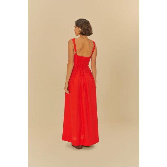 NWOT Farm Rio Stretch Linen Blend Cami Maxi Dress Size M Classic RED - Picture 5 of 16
